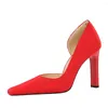 Dress Shoes 11cm High-heeled Chunky Heels Pointed Side Hollow Red Wedding Women Green