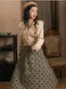 Work Dresses SWEETXUE Women V-neck Beige Knitted Cardigan Top Plaid Small Fragrant Skirt With Belt Fashion Two-Piece Sets Outfits Stylish