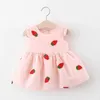 Girl's Dresses Summer Girls Dress Baby Girl Embroidered Cartoon Strberry Little Flying Sleeves Princess Dress Childrens Dress