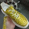 Casual Shoes Authentic Real True Leather Gold Color Male Chic Serpentine Sneakers äkta exotiska herrar snörningslägenheter