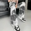 Women's Jeans Korea Style Tie-dye Baggy Women Spring Summer Ink Painting Tidal Current Trousers Vintage High Waist Wide Leg Y2k Pants