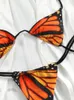 Kobiety stroje kąpielowe Rinabe 2024 BIKINIS Butterfly Print Bikini Set Micro Thong Trójkąt bandaż na plażowe kostiury kąpielowe