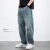 Мужские джинсы 2024 весна и осенняя мода с твердым цветом винтаж разорванные непринужденные удобные дышащие хлопковые брюки