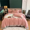 Sängkläder sätter 2024 Set 60 Long-Staple Cotton Stitching Brodery Plain Four-Piece Bed Sheet-Selling Light Luxury Pink
