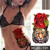 Tatuering överföring vattentät tillfällig tatuering klistermärke ros orm blommor tatueringar spets tiger drake body art arm falsk ärm tatoo kvinnor 240426