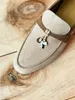 10a toppkvalitet LP -skor Summer Walk Charms Parstil Utsmyckad Suede Designer Loafers Moccasins äkta läder Casual Flats