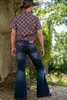 Herren Jeans Herren ausgestattet Bag Bootcut Bein Hosen Destgiertes Patchwork neuer Designer Punk STLYE Bell Denim Hosen Q240427