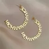 Doremi 70mm Anpassade namnörhängen Half Circle Studs Personlig initail Stainless Name Hoops Letter Bamboo Hoop Anpassad gåva 240418