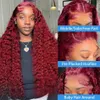 Synthetic Wigs 200 density 13x4 deep curly lace front wig 99J Burgundy 30 32 inches red HD wave human hair Q240427