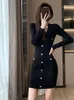 Sıradan elbiseler jxmyy moda zarif mizaç ince kazak elbise tabanı 2024 Sonbahar Kırmızı Örgü Uzun Kollu Kadın Giyim