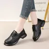 Casual Shoes DRKANOL 2024 Women Genuine Leather Spring Lace-Up Round Toe Thick Heel Footwear Zapatos Mujer