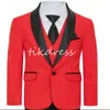 Slim Fit Red Boy's Suit Set 3 Pieces Wedding Tuxedos For Formal Occasion Blazer Vest And Pants Kids Outfit For Wedding Prom School Activities Custom Made Satin Suits