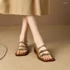 Lässige Schuhe 2024 Sommer Frauen Sandalen Retro geteiltes Leder Luxus Römisch schmale Band Gladiator Chunky Heel