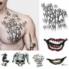 Tatuaż transfer 9 stylów Joker Tatoo Waterproof Fake Tattoo Stitto Sticker Halloween Suicide Squad Tymczasowy tatuaż horror dostarcza nowe 240427