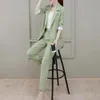 2023 Spring Plus Size Korean Elegant Womens Suit Female Blazer Leisure Pants Tweed Jacket Three Piece Set 240426