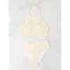 Neuer Split High Taille Wave Stripe Solid Bikini Bikin Bikin