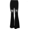 Damesbroeken Y2K Velvet Gothic Zie door Winter Mesh Patchwork Grunge Streetwear Vintage Black E Girl Flare 2024