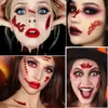 Tatueringsöverföring 10st halloween vattentät tillfällig tatuering klistermärken sexig blodig makeup zombie ärr tatuering dekoration sår skräck blod klistermärke 240427