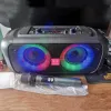 Högtalare med trådlös mic bärbar LED Rolling Light Bluetooth -högtalare Karaoke Party Boombox Outdoor HighPower Square Dance Subwoofer