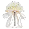Cream Satin Rose Bridal Wedding Bouquet Wedding Decoration Crystals Artificial Flower Brudtmaid Bridal Hand Holding Flowers