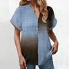 Dames t shirts modieuze losse zomer v-neck button-down korte mouw casual chic tophauts grande taille camisetas femininas