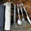 Ställer in rent titaniumtabellware Set utomhushushåll Frostad kniv och gaffel Spoon Chopsticks Travel Camping Portable Knife and Fork Set