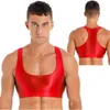 Men's Tank Tops Mens Shiny Oil Glossy Athletic Muscle Crop Vest Sleeveless Racerback U Neck Workout Fitness Shirt Singlet