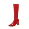 Boots brevet pu cuir rond rond rouge blanc noir zip up up womens knee hauteur petite taille 33 blocs de bloc