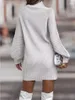 Casual Dresses 2024 Autumn/Winter Women's High Neck Sweater Dress Long Sleeved Knitted Solid Color Pullover Short Mini