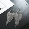 Stud Earrings Women Elegant Sparkling Clear Full Rhinestone Waterfall Shape Pendants Dangling Long Earring