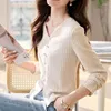 Blusas femininas 2024 Summer Summer Loose Office Casual Lady Lady Retro Style -Coreano Camisa de moda elegante Solid V pescoço de manga longa y2k tops chiques