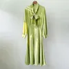 Abiti casual di alta qualità Lady Silk maniche lunghe Neck Green Slim Dress Women Work Office Party Maxi