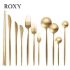 Set Matte Gold 18/10 rostfritt stål lyxigt bestick servis bordsartik knivsked gaffel pinnar plattvaror set diskmaskin säker