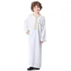 Kleding sets kinderen gewaad tieners zomer solide kleur outfit kinderen 4-12 jaar nationale thobe jongens lange mouw moslimkleding 2024 folk thawb