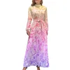 Casual jurken Hydrangea bloemenjurk lange mouwen roze lavendel afdrukken vintage maxi high neck straat modeontwerp bohemia lang