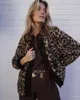 Damenjacken Frauen Langarm Langarm Leopard Print Fleece Mantel Fashion Lose Kunstfell Winter lässig Fuzzy Cardigans