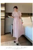 Maternity Dresses Summer Plus Size V-Neck Pregnant Womens High Waist Dress Fashion Puff Sleeves Ankle Length Chiffon Holiday Q240427