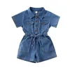 Rompers Baby summer clothing baby girl jumpsuit pure blue denim dressL24F