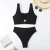 New Style Swimsuit Solid Color Nylon Sexy Hollow Split Swimsuit for Women's Swimwear