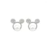 Stud -oorbellen lko Real 925 Sterling Silver Cute Pearl Mouse For Women Sweet Crystal Ear Studs Girl Trend Sieraden ornamenten