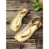 Casual Shoes Diamond-encrusted PU Thong With Stitching And Pin Buckle Women's Sandals Gold Square Toe Low Heel 2024 For Women