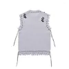 Herenvesten Crewneck Vest met gaten ronde kraag gebreide trui mannelijke mouwloze kleding instelling hippie gescheurd zwarte 90s vintage casual