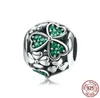 Pando Bracelet Style Charms Genuine 925 Sterling Silver Shamrock Flower Green Crystal Beads Charm Round Necklace Jewelry Making4196318