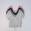 アクティブシャツバックレスロゴ女性フィットネススポーツウェアタイトフィットクロップトップジム服ヨガウェアショーツスリーブ夏