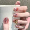 Valse nagels roze met glitterrand langdurig veilig materiaal waterdicht voor vrouwen en meisjesnagel salon