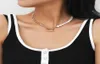 Hangende kettingen tarcliy trendy half figaro link ketting parel choker ketting asymmetrische toggle clasp vintage geometrische vrouwen jood1711516