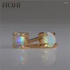 Stud Earrings ROXI Small Round White Fire Opal For Women Gold Plate Cute Korean 2024 Fashion Jewelry Wedding Earings