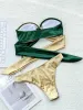 Set 2023 Green Gold Bikini Sexy Strapless Bandeau Swimwear Women Brasilian Swimsuit Female per Thong Biquini Bandage Baging Abitu parte