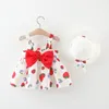 Flickklänningar Baby Girls Summer Dress Print Strawberry Bow Princess Born Clothes Outfits Söt strand med hatt 0-2 y Vestidos