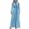 Casual Dresses Vertical Striped Dress Long-Sleeve Blue Lines Print Kawaii Maxi High Neck Aesthetic Boho Beach Long Gift Idea